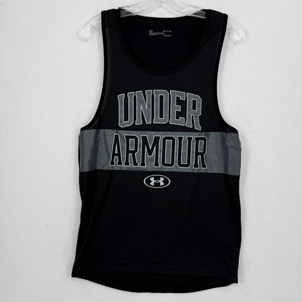 Under Armour Tank Top Mens Small Black HeatGear Graphic Sleeveless Shirt 1366481